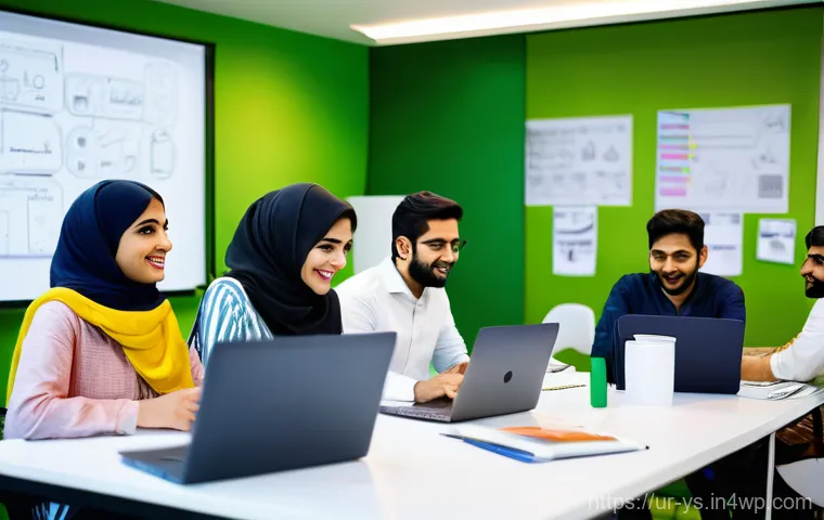 협력적 창의성의 글로벌 트렌드 - **Prompt:** A vibrant, diverse group of young Pakistani entrepreneurs, both men and women, in a mode...