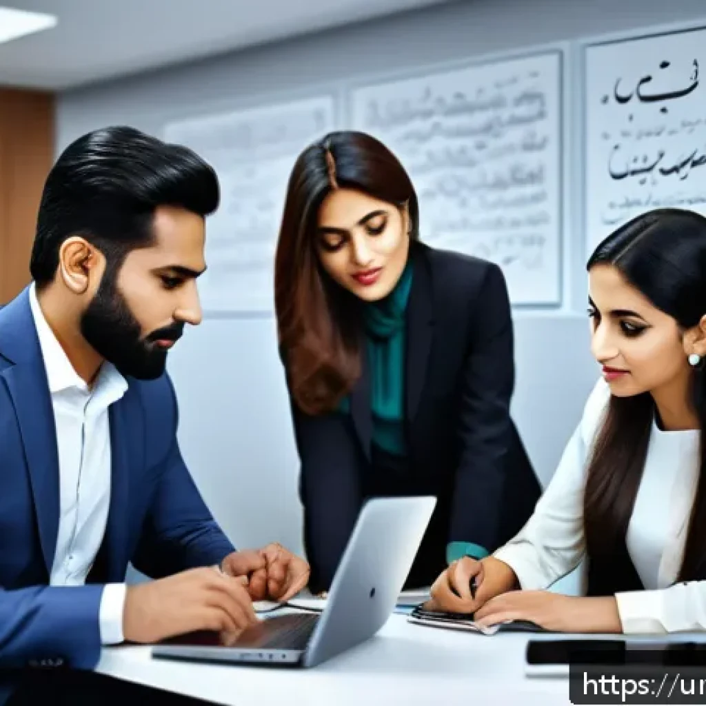 협력적 창의성을 위한 의사결정 기법 - A diverse team of professional Urdu-speaking men and women in modern office attire, engaged in a dyn...
